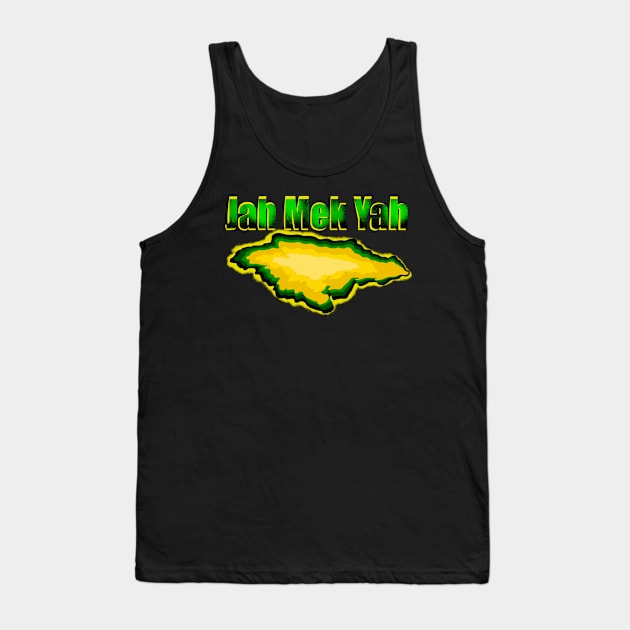 Jamaica -  Jah Mek Yah in patois and the map of Jamaica  in the colors of the Jamaican flag black green and gold Tank Top by Artonmytee